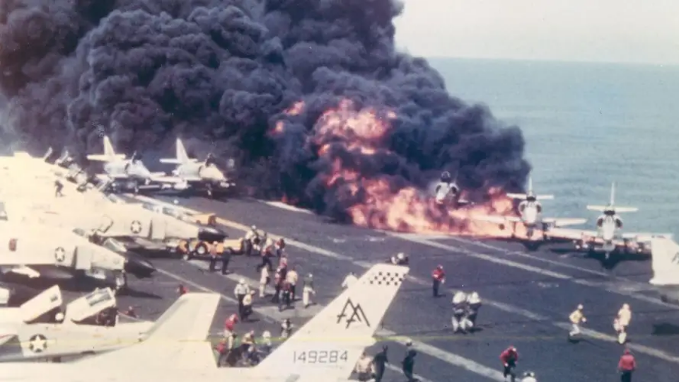Fire on board of aircraft carrier USS Forrestal
